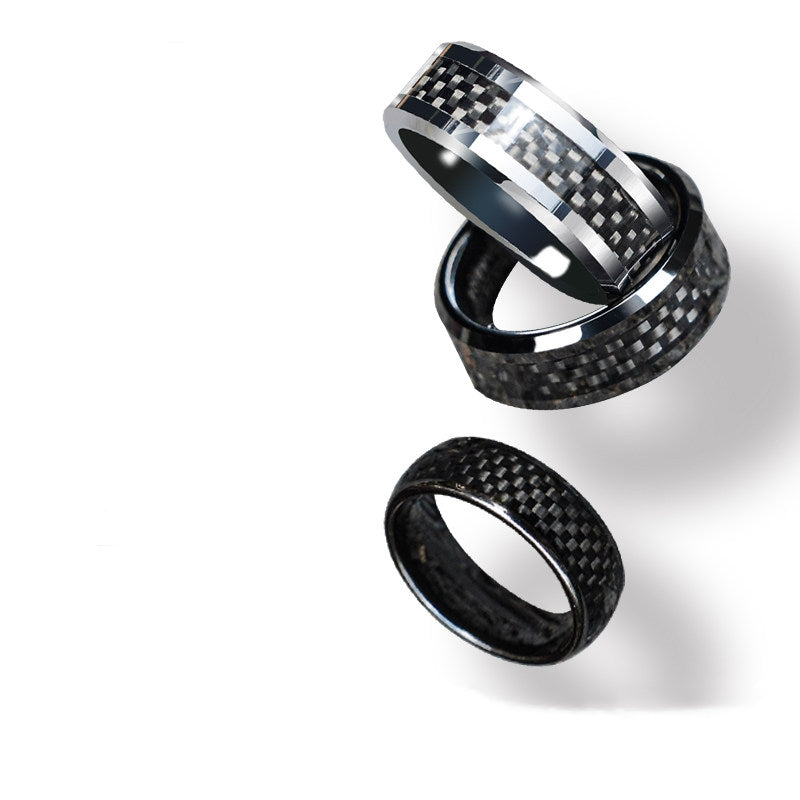 Three rings featuring 3K carbon fiber details and metal trim.