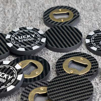 Close-up of multiple carbon fiber bottle openers